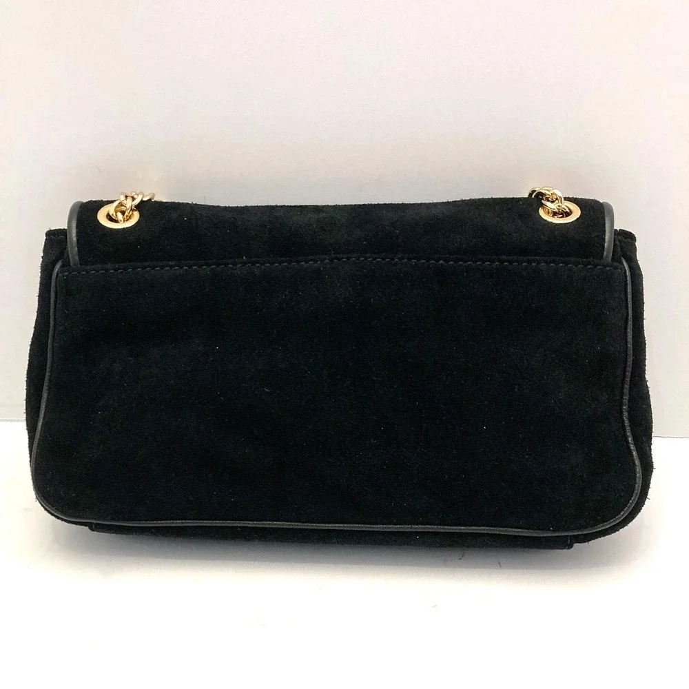 Michael Kors Purse Handbag Crossbody Black Suede Sliding Gold Chain Strap